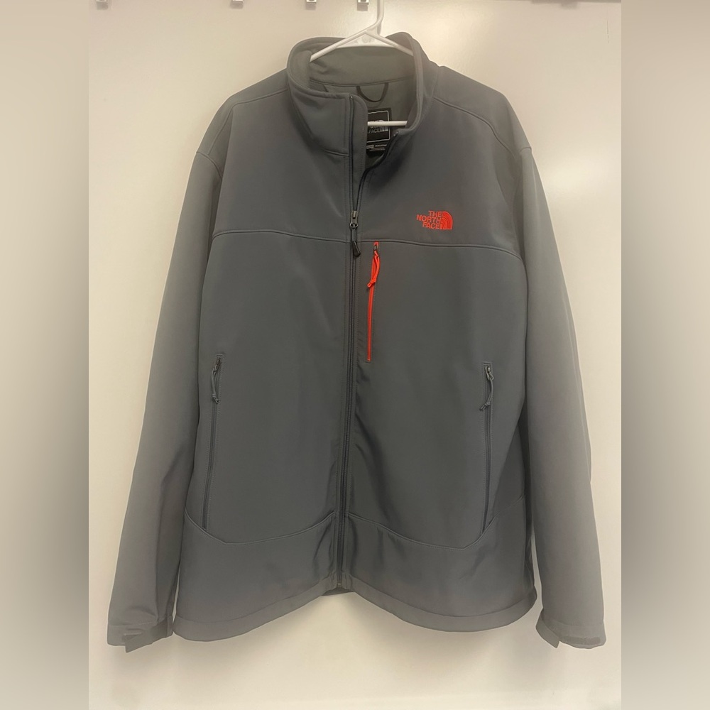 The North Face Men's Apex Barrier Gray Softshell Jacket with Orange Accents